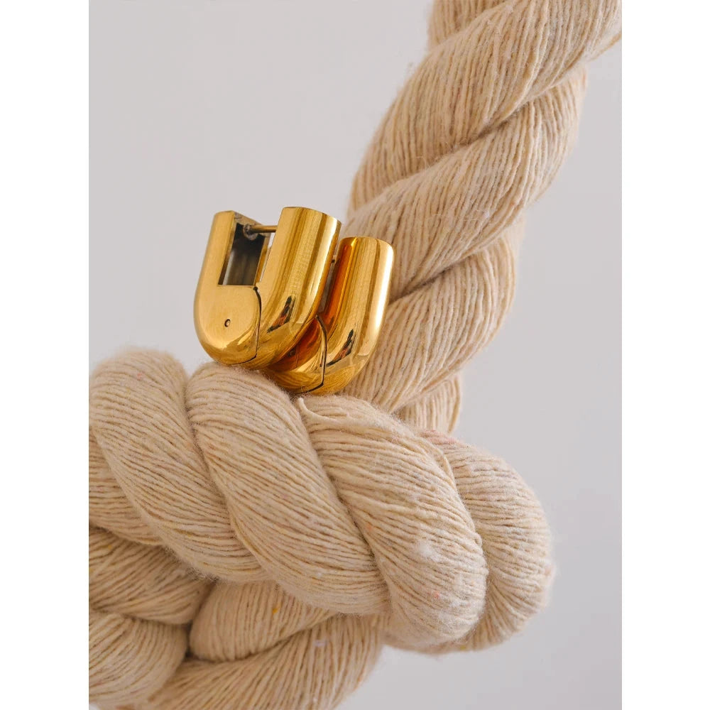 316L Stainless Steel Glossy Metal U-Shape Hollow Hoop Earrings 18K PVD Plated Texture Attractive Jewelry Waterproof by PoisedMe