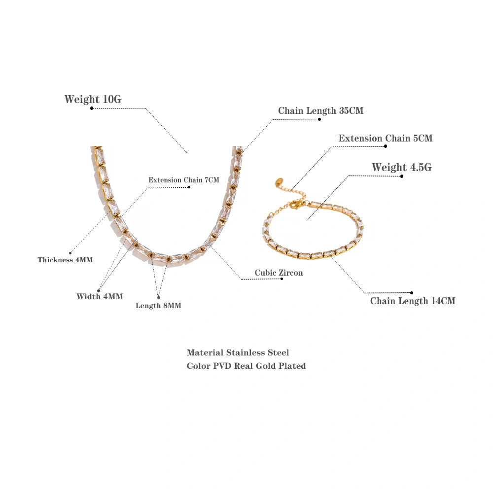 Waterproof Fashion White Green Cubic Zirconia Stainless Steel Gorgeous Necklace Bracelet Elegant Charm Jewelry Sets Women by PoisedMe