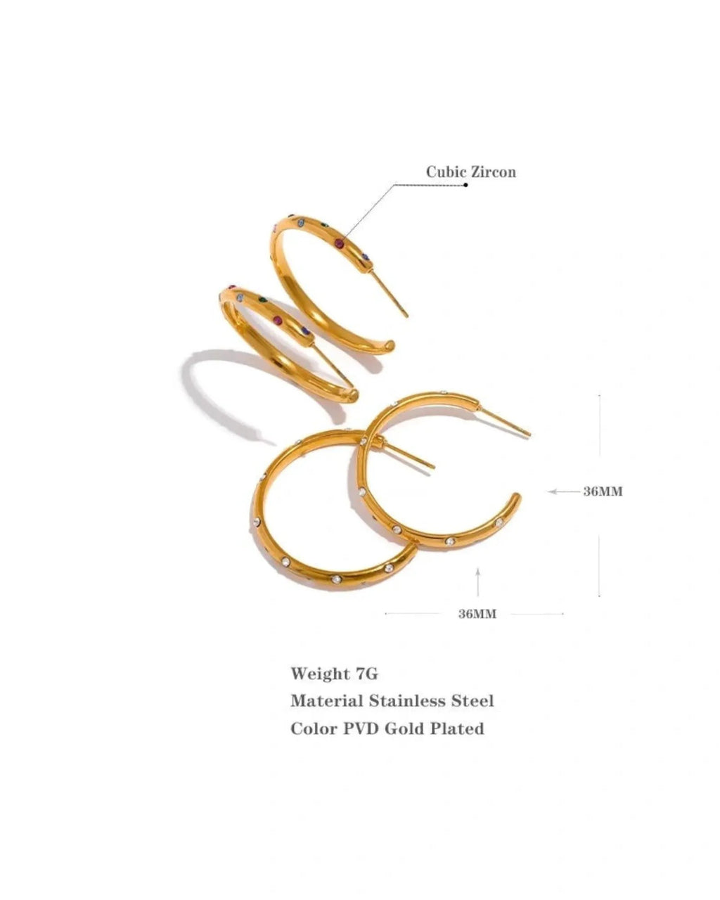 Circle Hoop Earrings Cubic Zirconia 18k Gold Plated Stainless Steel by Poised Me Jewelry Studio
