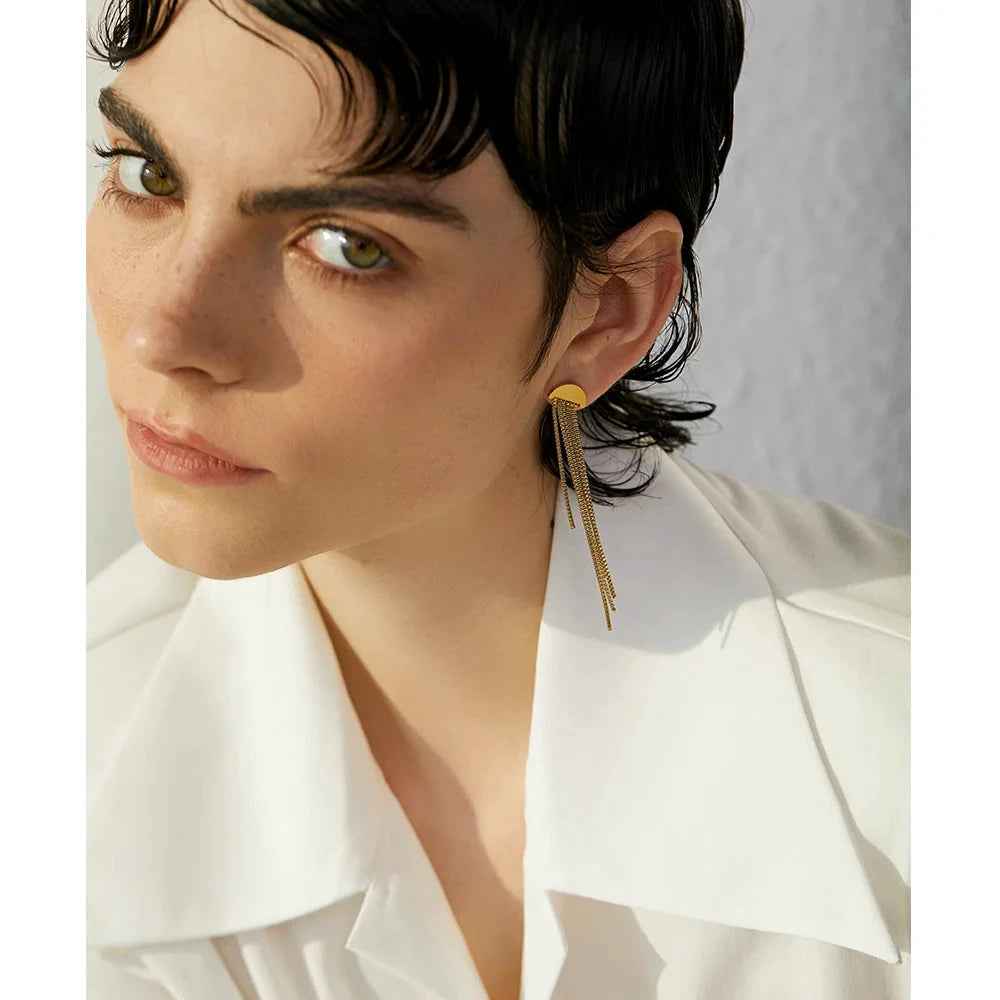 8K Gold &amp; Silver Long Tassel Earrings – Modern Dangle Jewelry by PoisedMe