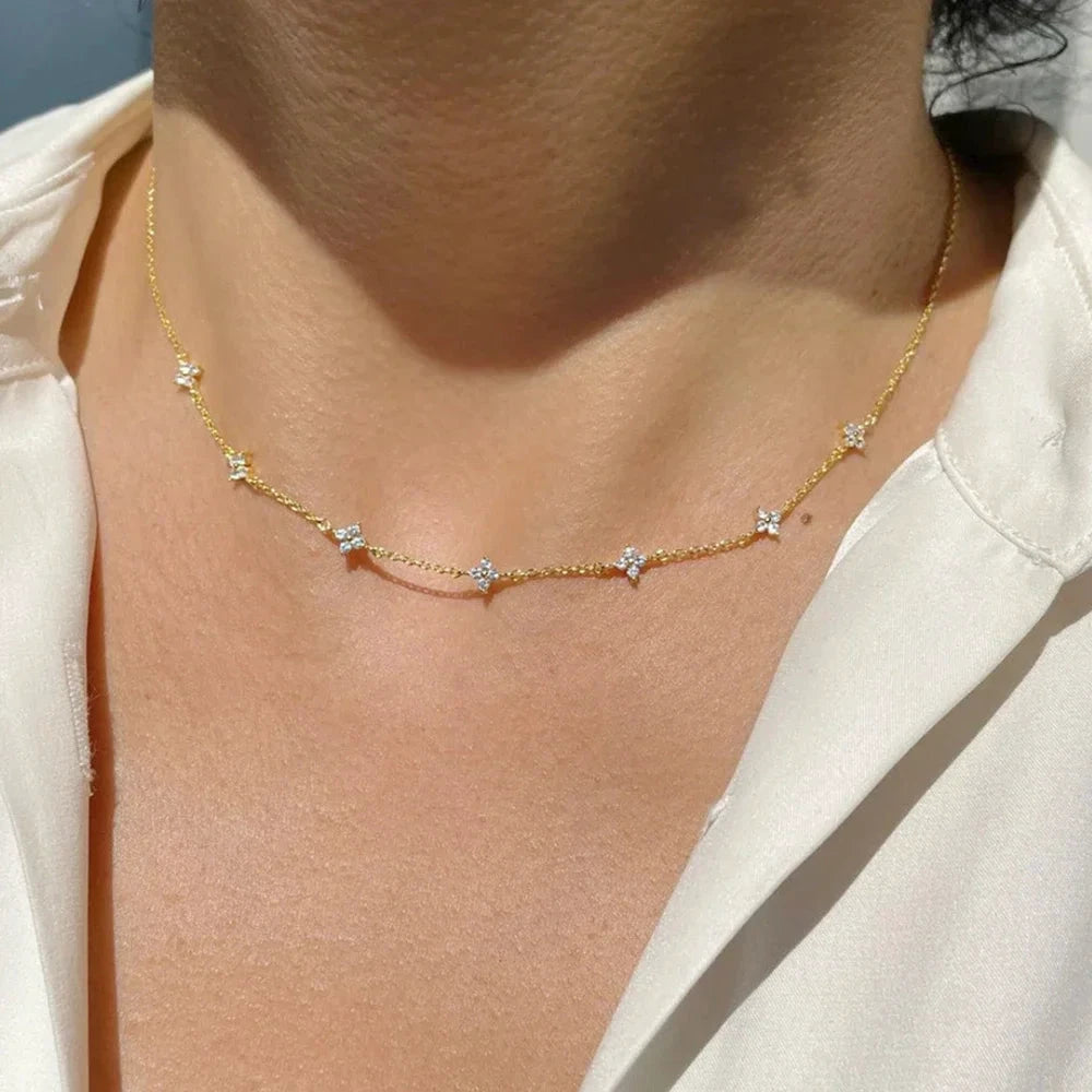 New Stainless Steel Zircon Necklaces for Women 18K Gold Plated Four Leaf Grass Collar Chain Necklace Luxury Jewelry Gift by PoisedMe