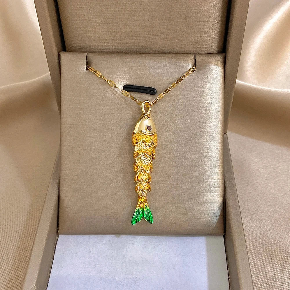 18K Gold Plated Stainless Steel Fish Pendant Necklace For Women Clavicle Choker by PoisedMe