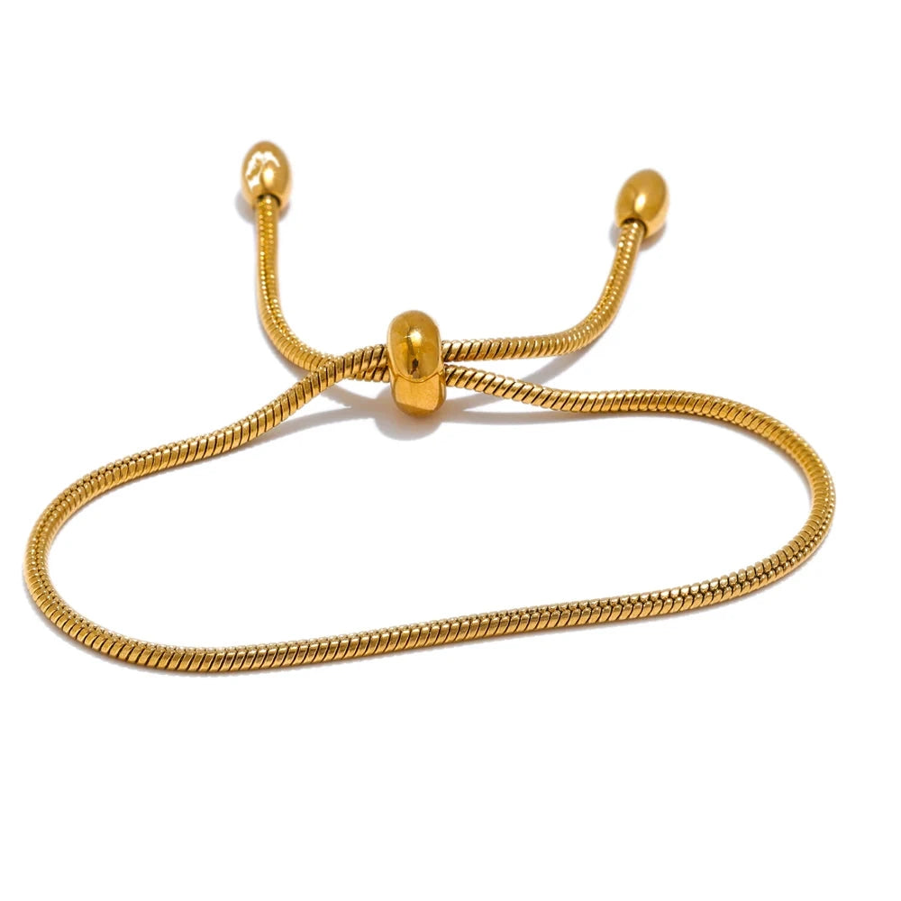 Adjustable Snake Chain Bracelet – 18K Gold or Platinum Plated Stainless Steel | Minimalist Waterproof Jewelry Gift for Women by PoisedMe