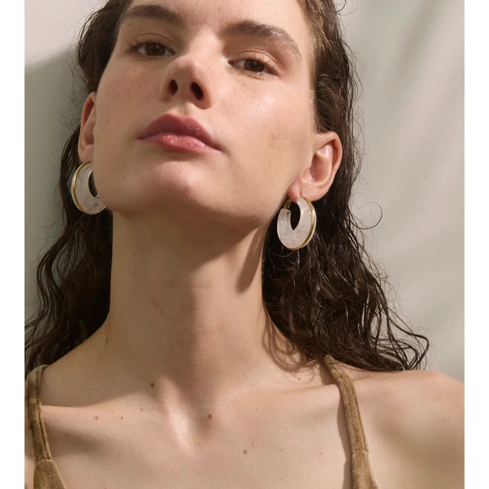 White Green Black Pink Brown Acetate Acrylic Chunky Hoop Earrings Daily Stainless Steel Trending Ear Jewelry Accessories by PoisedMe