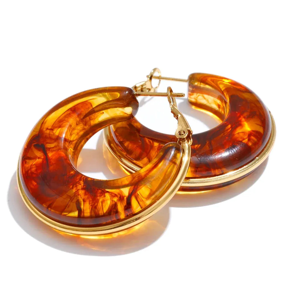 PoisedMe White Green Black Pink Brown Acetate Acrylic Chunky Hoop Earrings Daily Stainless Steel Trending Ear Jewelry Accessories -