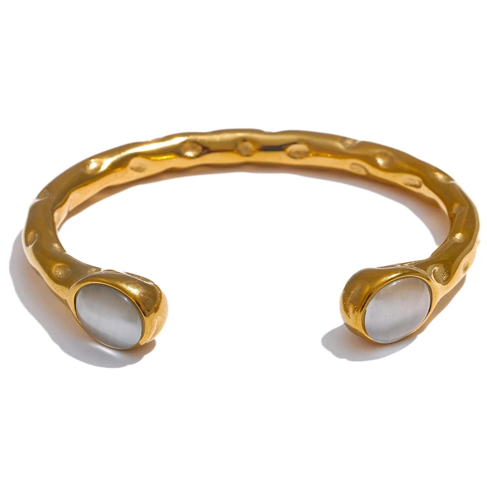 62mm High Quality Stainless Steel Multicolored Natural Stone Golden Cuff Open Bracelet Bangle Water Resistant Jewelry by PoisedMe