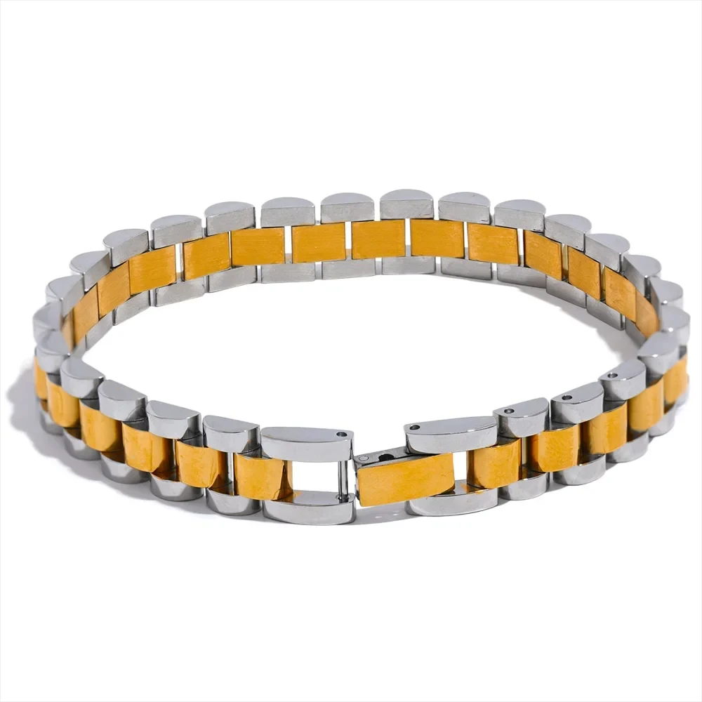 Chain Bracelet Simple 18K Plated Stainless Steel Heavy Metal Texture Fashion Jewelry Men Bijoux Femme Party Waterproof by PoisedMe
