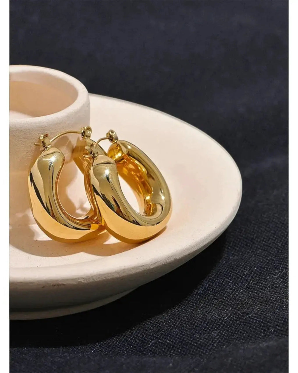 Round Geometric Chunky Hoop Earrings For Women Waterproof 18K Gold PVD Plated Stainless Steel by Poised Me Jewelry Studio