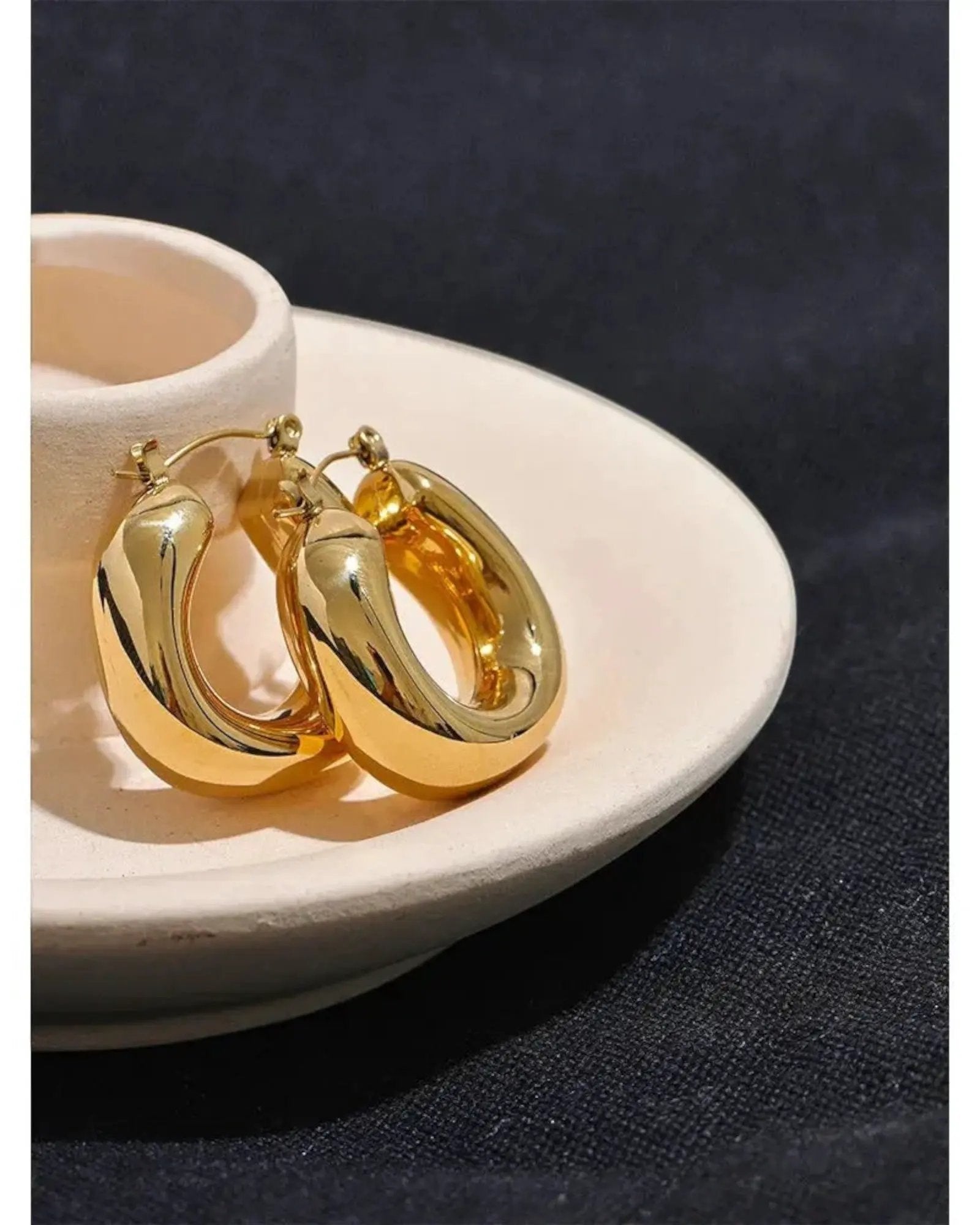 Round Geometric Chunky Hoop Earrings For Women Waterproof 18K Gold PVD Plated Stainless Steel by Poised Me Jewelry Studio
