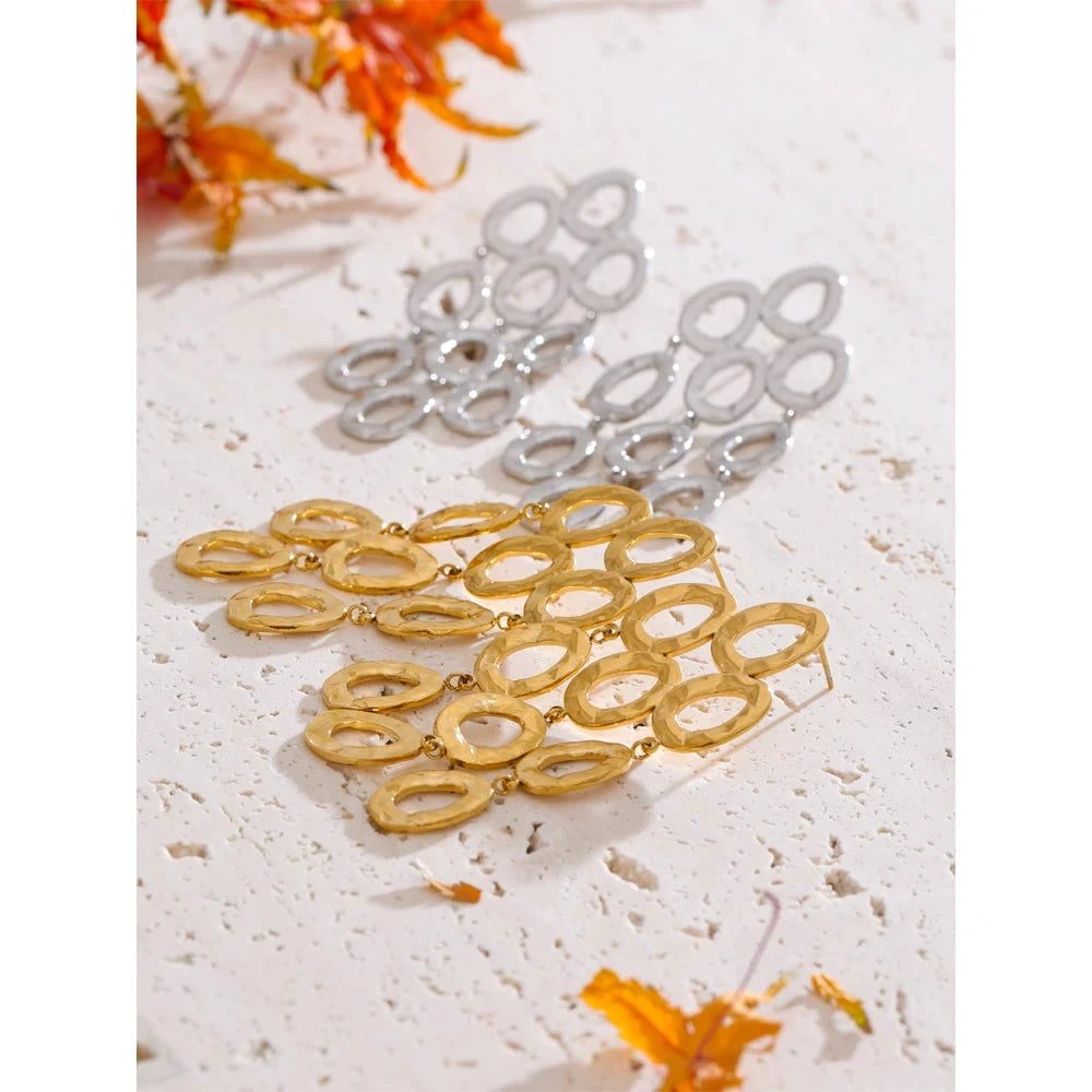 Gold &amp; Silver Dangle Statement Earrings – 18K Plated Stainless Steel | Drop Oval Design, Waterproof Hypoallergenic Jewelry for Women by PoisedMe