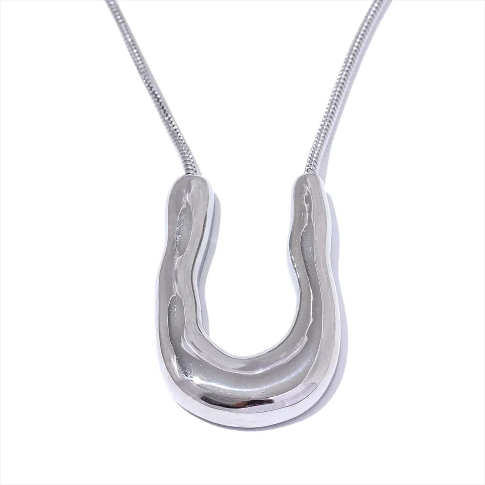 PoisedMe Yhpup 316L Stainless Steel U-Shape Metal Necklace Pendant 18K PVD Plated Fashion Statement Collar Neck Jewelry Waterproof New -