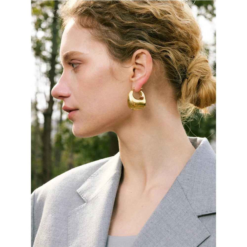 High Quality Stainless Steel Glossy Smooth Metal Chunky Hollow Hoop Earrings Statement PVD Plated Jewelry Recommend by PoisedMe