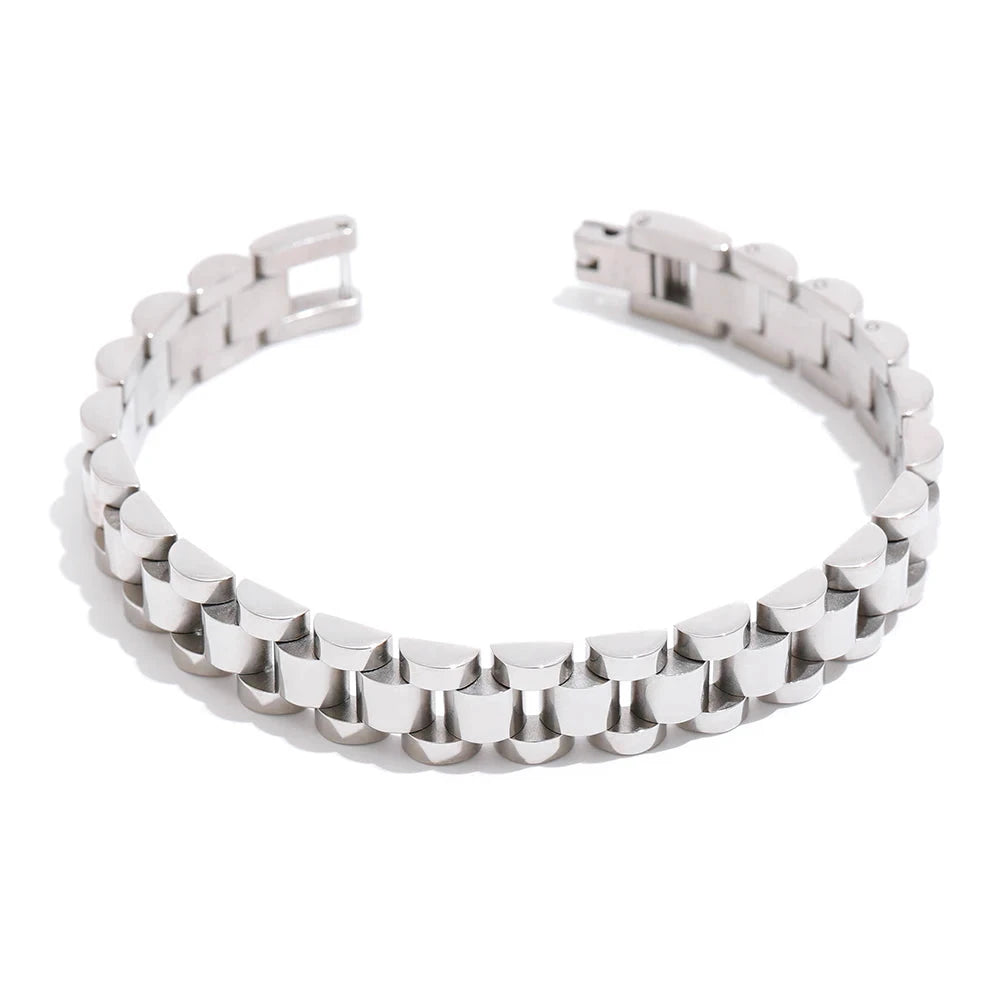 Stainless Steel Chain Bracelet Simple 18 K Plated Heavy Metal Texture Fashion Jewelry Men Bijoux Femme Party Waterproof by PoisedMe