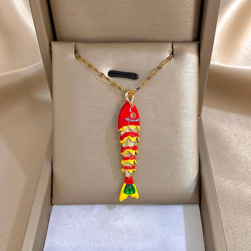 18K Gold Plated Stainless Steel Fish Pendant Necklace For Women Clavicle Choker by PoisedMe