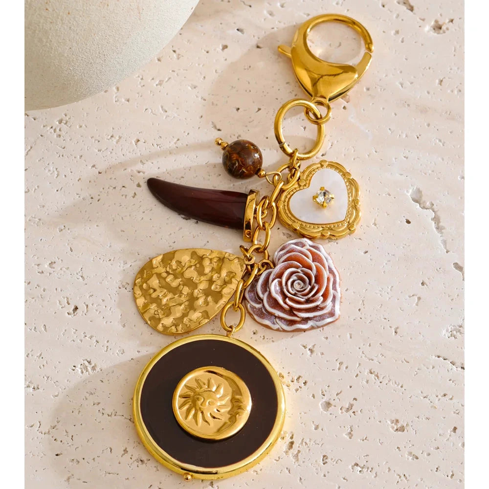 Yhpup New Stainless Steel Resin Flower Heart Sun Round Chain Pendant Key Chain Backpack Decorative Keyring Accessory by PoisedMe