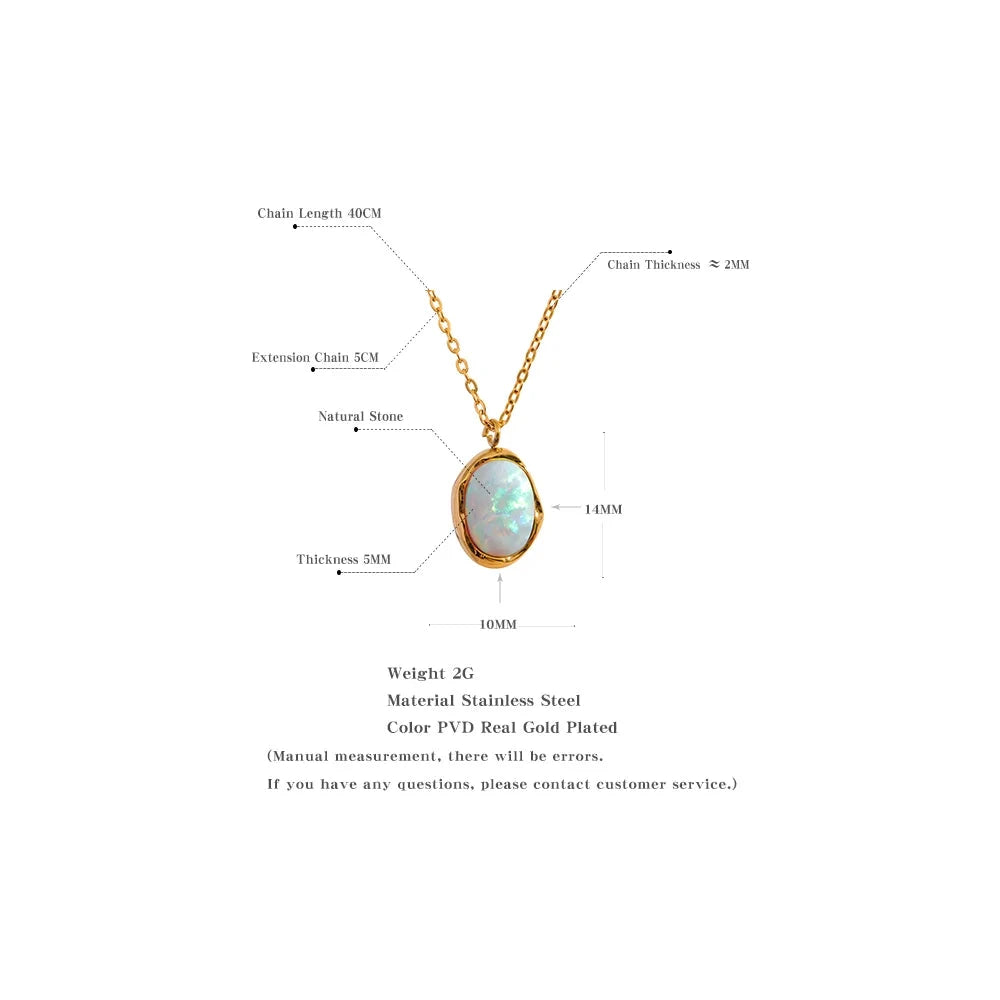 Exquisite Stylish Processed Opal Stone Minimalist Small Chic Pendant Necklace 18k Gold Plated Jewelry for Women Gift by PoisedMe