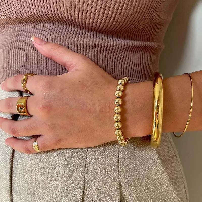 Gold Stainless Steel 65mm Polished Textured Big Bracelet Bangle by PoisedMe