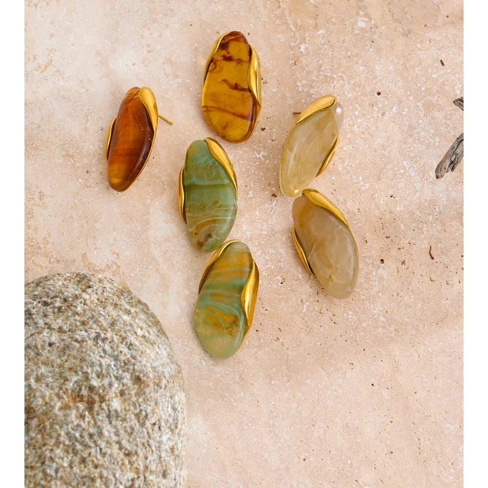 Resin Geometric Stud Earrings For Women 18K Gold Plated Stainless Steel by PoisedMe