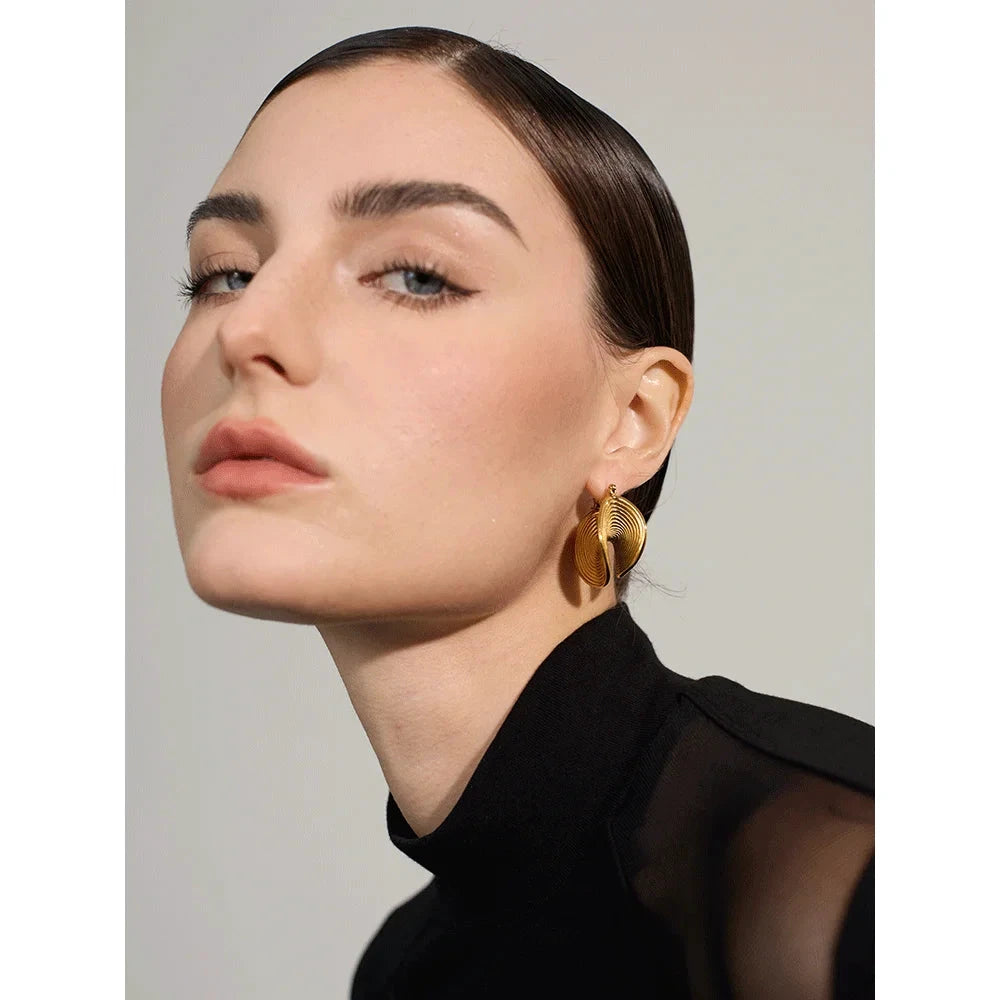 Stylish Unique Stainless Steel Geometric Statement Waterproof Earrings Creative Metal Gold Color Temperament Jewelry Women by PoisedMe