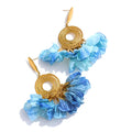 PoisedMe Spring Summer Fashion Bohemian Blue Cloth Flower Drop Earrings Exclusive Stainless Steel Handmade Fairy Jewelry -