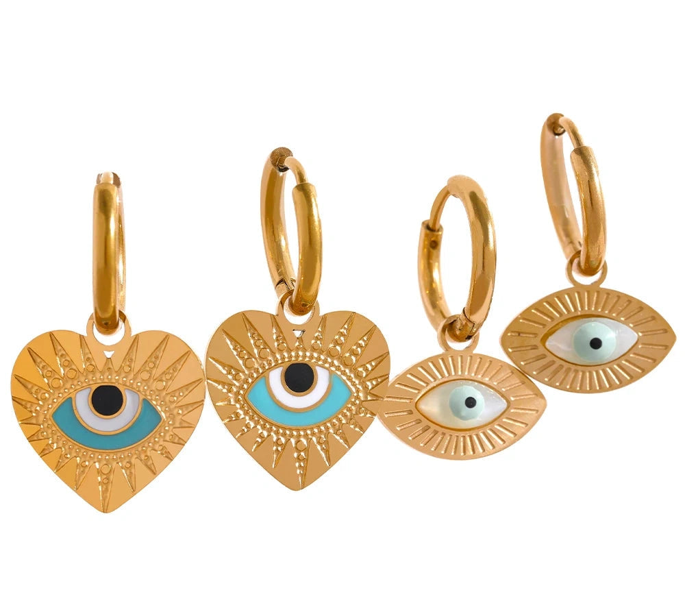 Stainless Steel Turkey Evil Eye Hoop Earrings Trendy Fashion Jewelry for Women Charm Bijoux by PoisedMe