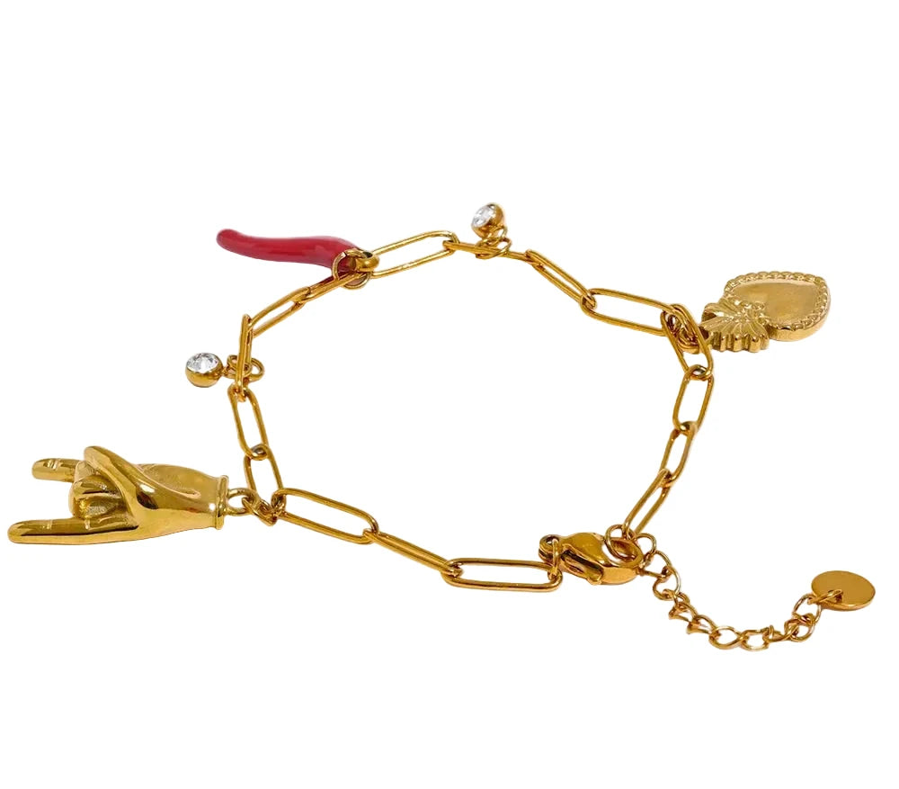 316L Stainless Steel Palm Red Chili Heart Charm Pendant Necklace For Women by PoisedMe