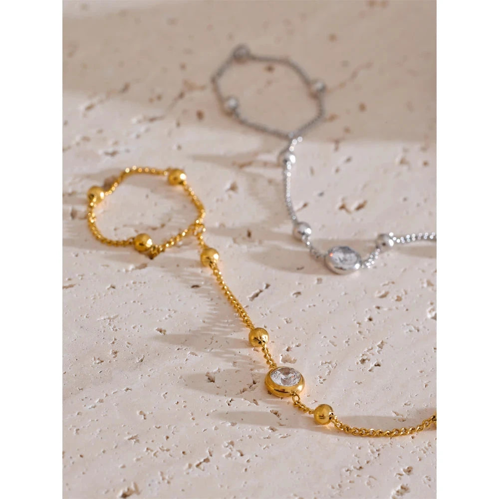 Stainless Steel Hand Chain Wrist with Finger Fashion Accessories Bracelet for Women Gold Platinum PVD Plated Chic Jewelry by PoisedMe