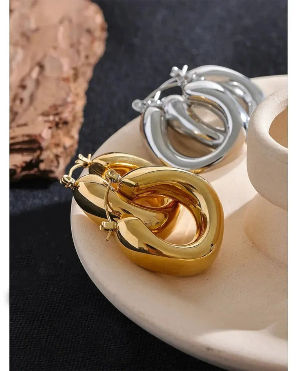 Round Geometric Chunky Hoop Earrings For Women Waterproof 18K Gold PVD Plated Stainless Steel by Poised Me Jewelry Studio