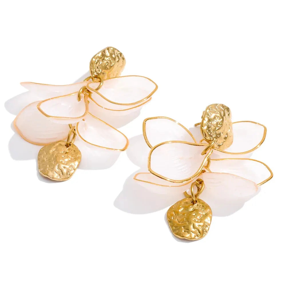 PoisedMe Resin Acrylic Flower Petal Drop Earrings Stainless Steel Popular Spring Summer Charming Handmade Jewelry -