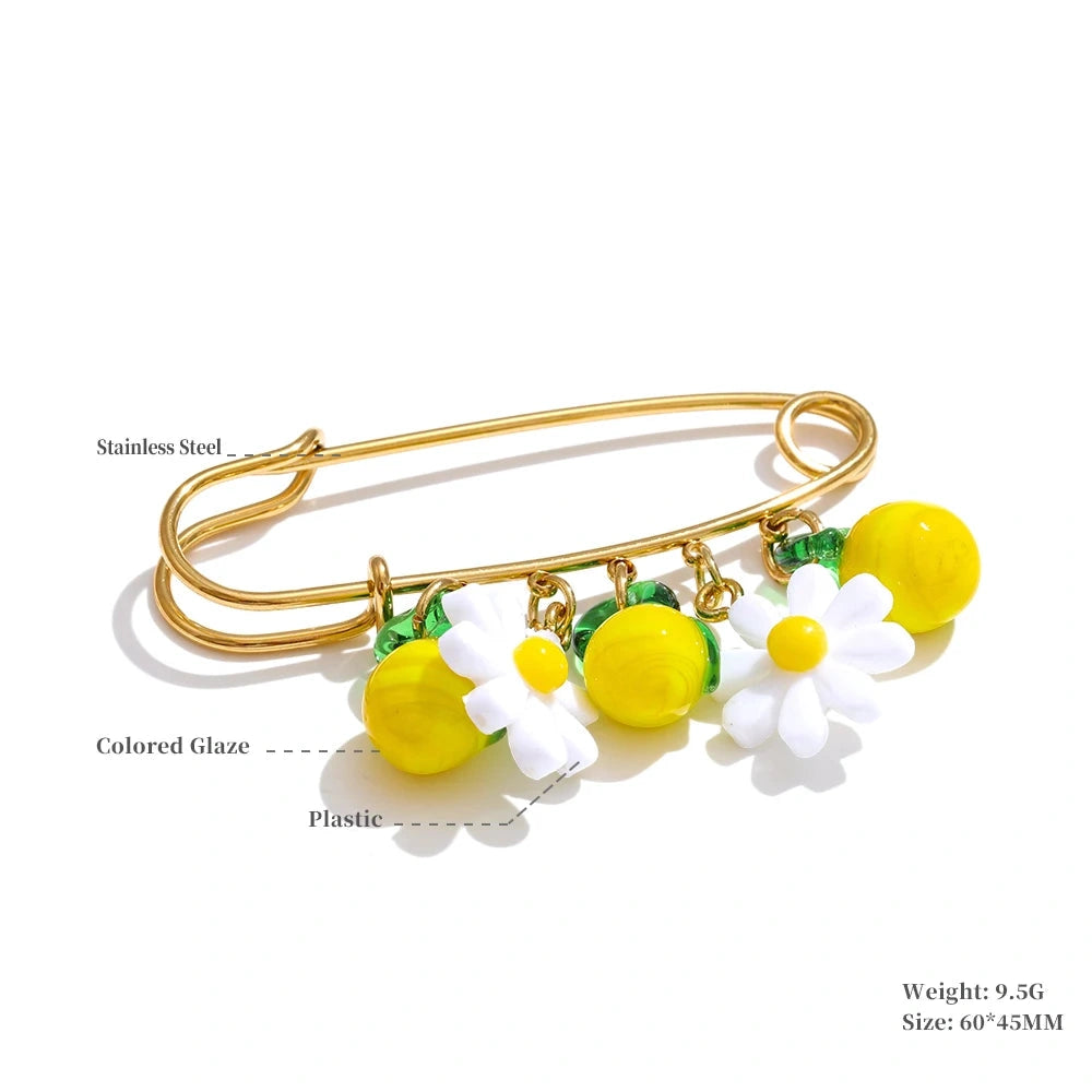 1Pcs Fashion Plastic Strawberry Fruit Heart Flower Shell Drop Charm Clasp Pin 18K Golden Plated Stainless Steel Jewelry by PoisedMe