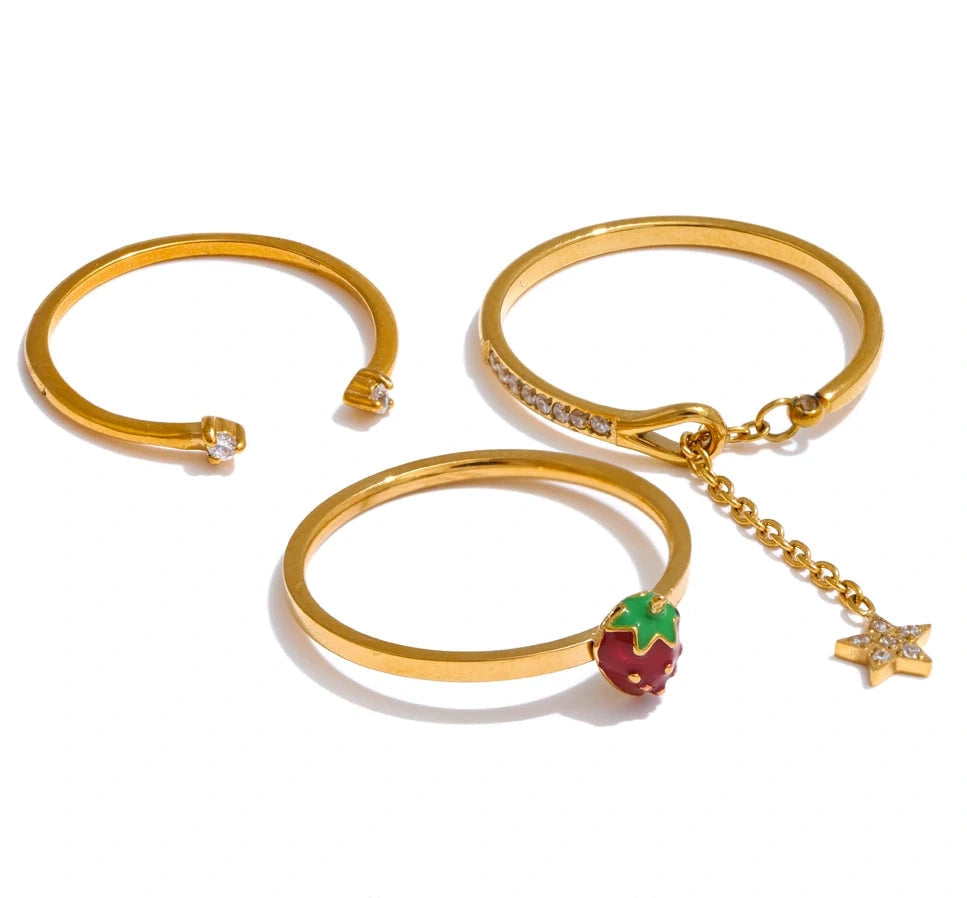 Delicate Stainless Steel Strawberry Geometric Adjustable Open Thin Ring Trendy Fashion Jewelry Water Resistant by PoisedMe