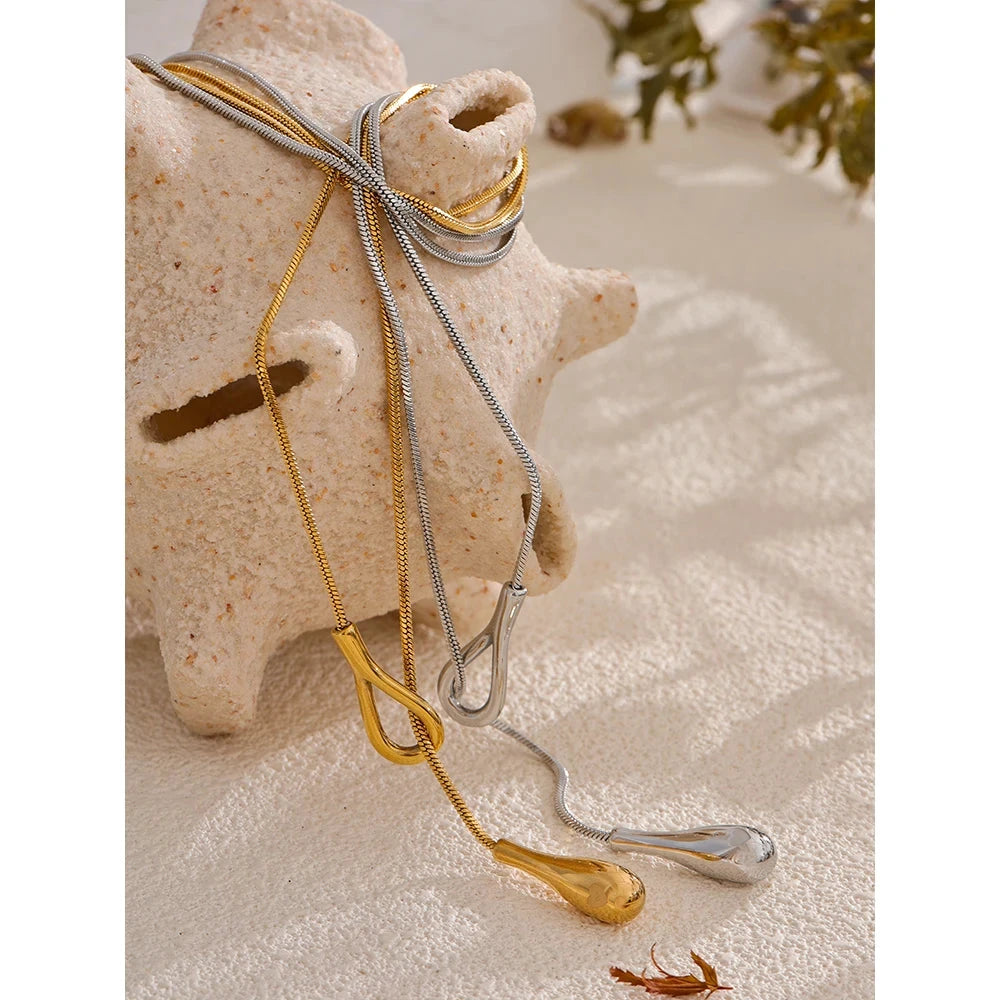 18K Gold &amp; Silver Teardrop Necklace – Modern Lariat Chain Jewelry by PoisedMe