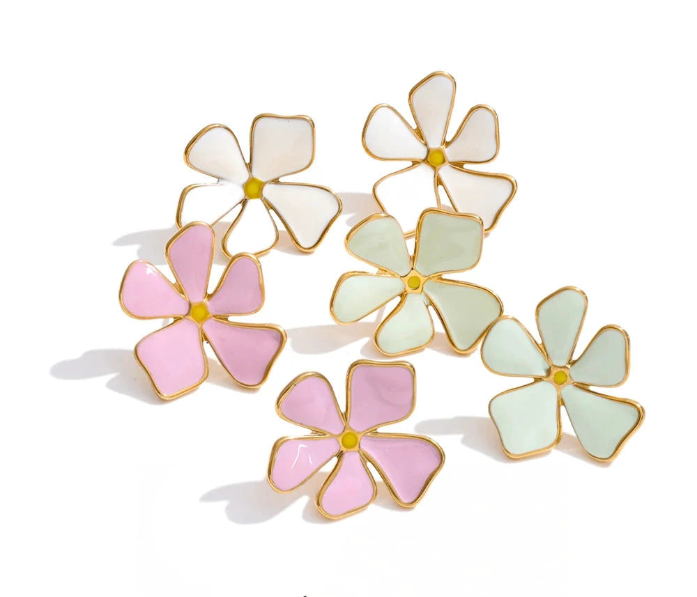 Candy Sweet Flower Stud Earrings Stainless Steel Y2K Popular Waterproof Cute Jewelry White Pink Green by PoisedMe