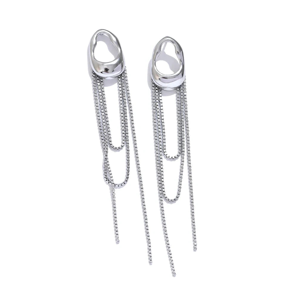 316L stainless steel geometric tassel chain drop earrings for women, waterproof