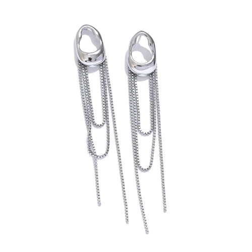 316L stainless steel geometric tassel chain drop earrings for women, waterproof