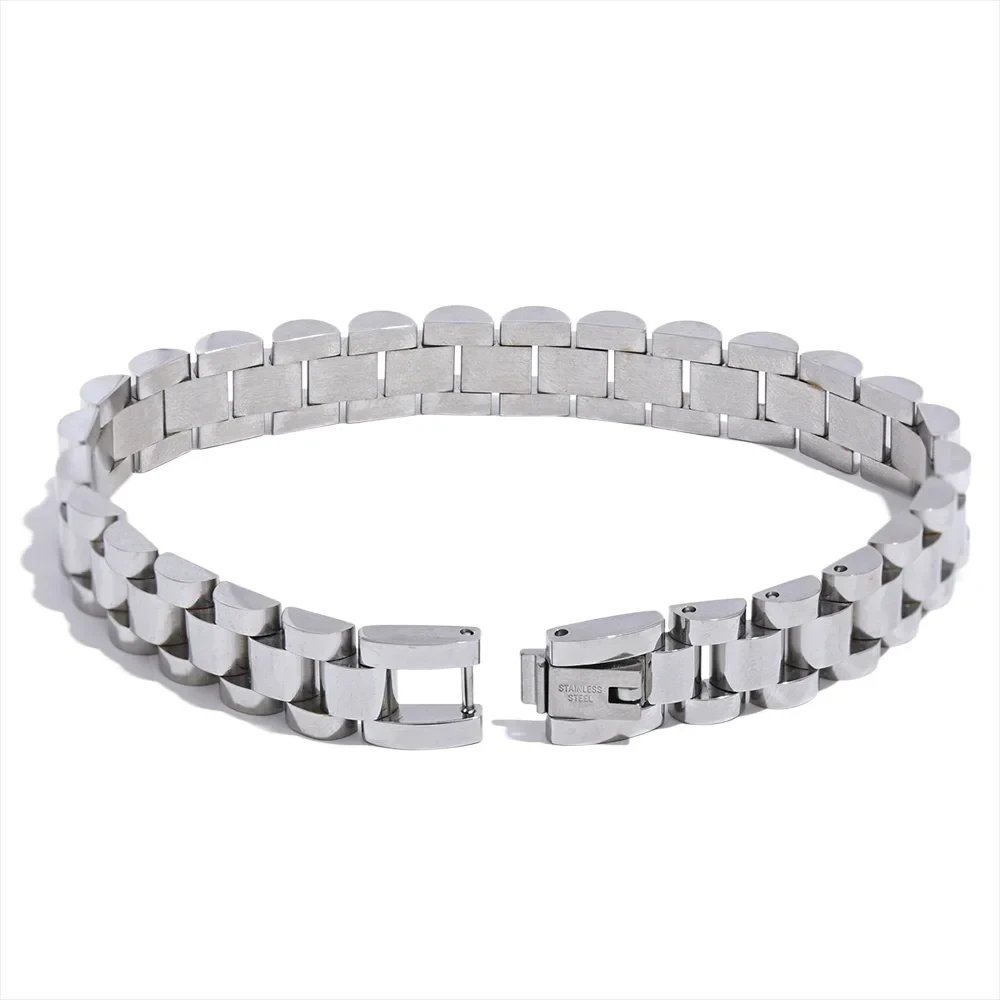 Stainless Steel Chain Bracelet Simple 18 K Plated Heavy Metal Texture Fashion Jewelry Men Bijoux Femme Party Waterproof by PoisedMe
