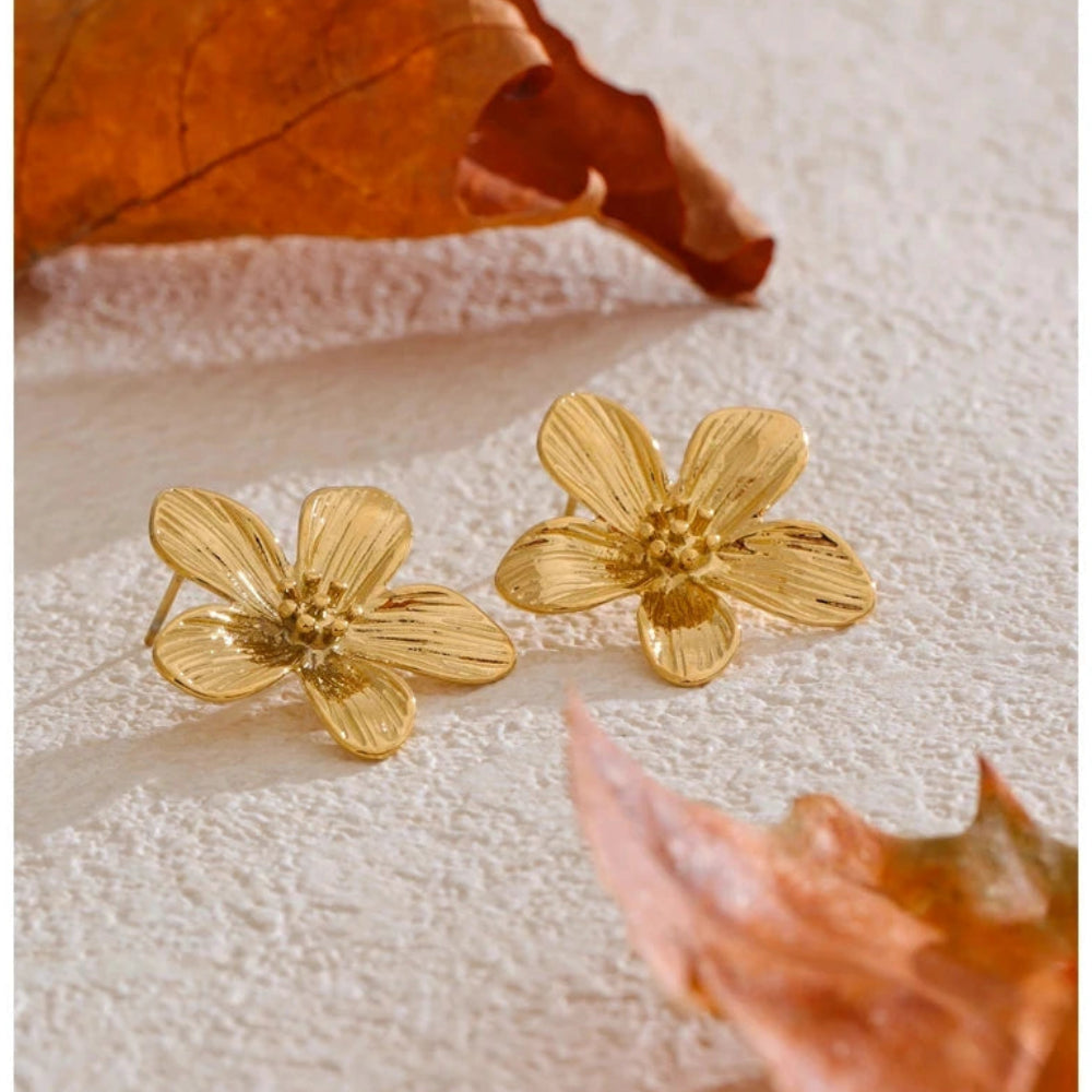 PoisedMe Hot Style Stainless Steel Metal Flower Daily Stud Earrings Prevent Allergy Texture Versatile Trending Jewelry Recommend Recommend -