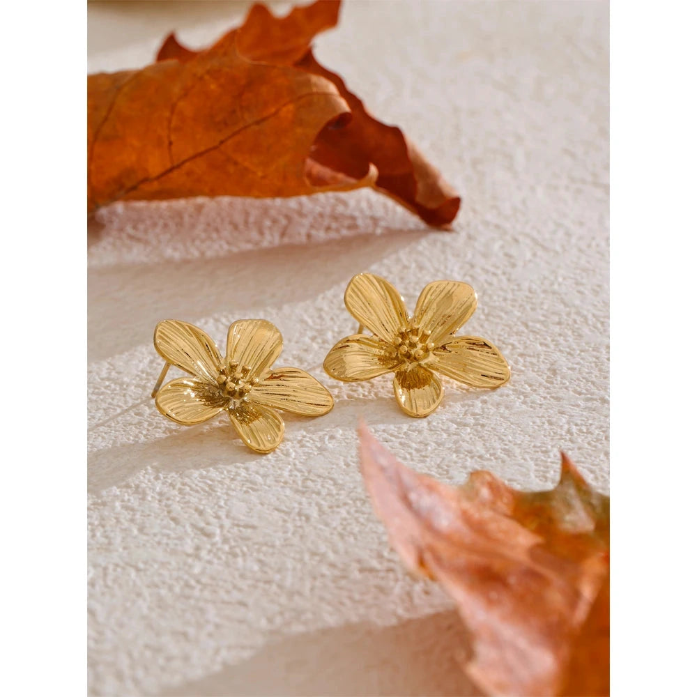 PoisedMe Yhpup Hot Style Stainless Steel Metal Flower Daily Stud Earrings Prevent Allergy Texture Versatile Trending Jewelry Recommend -