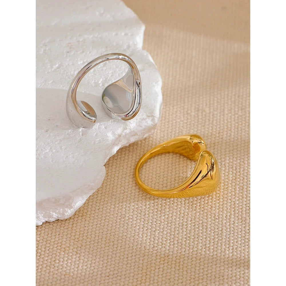 Stainless Steel High Quality Minimalist Daily Smooth Fashion Open Adjustable Ring Waterproof Electroplated Cast Jewelry by PoisedMe