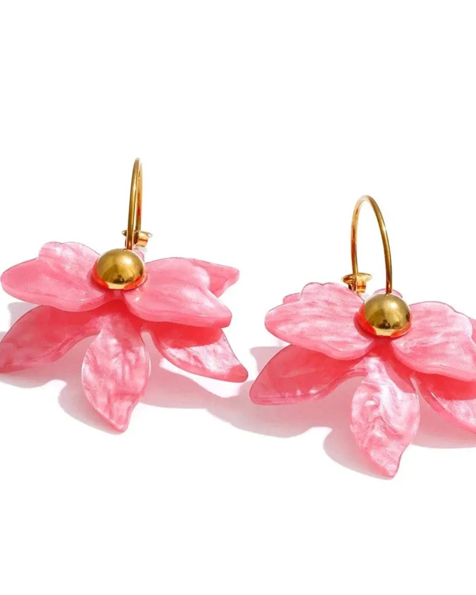 Multicolor Acrylic Flower Petal Drop 18k PVD Plated Stainless Steel Earrings Hooks by Poised Me Jewelry Studio