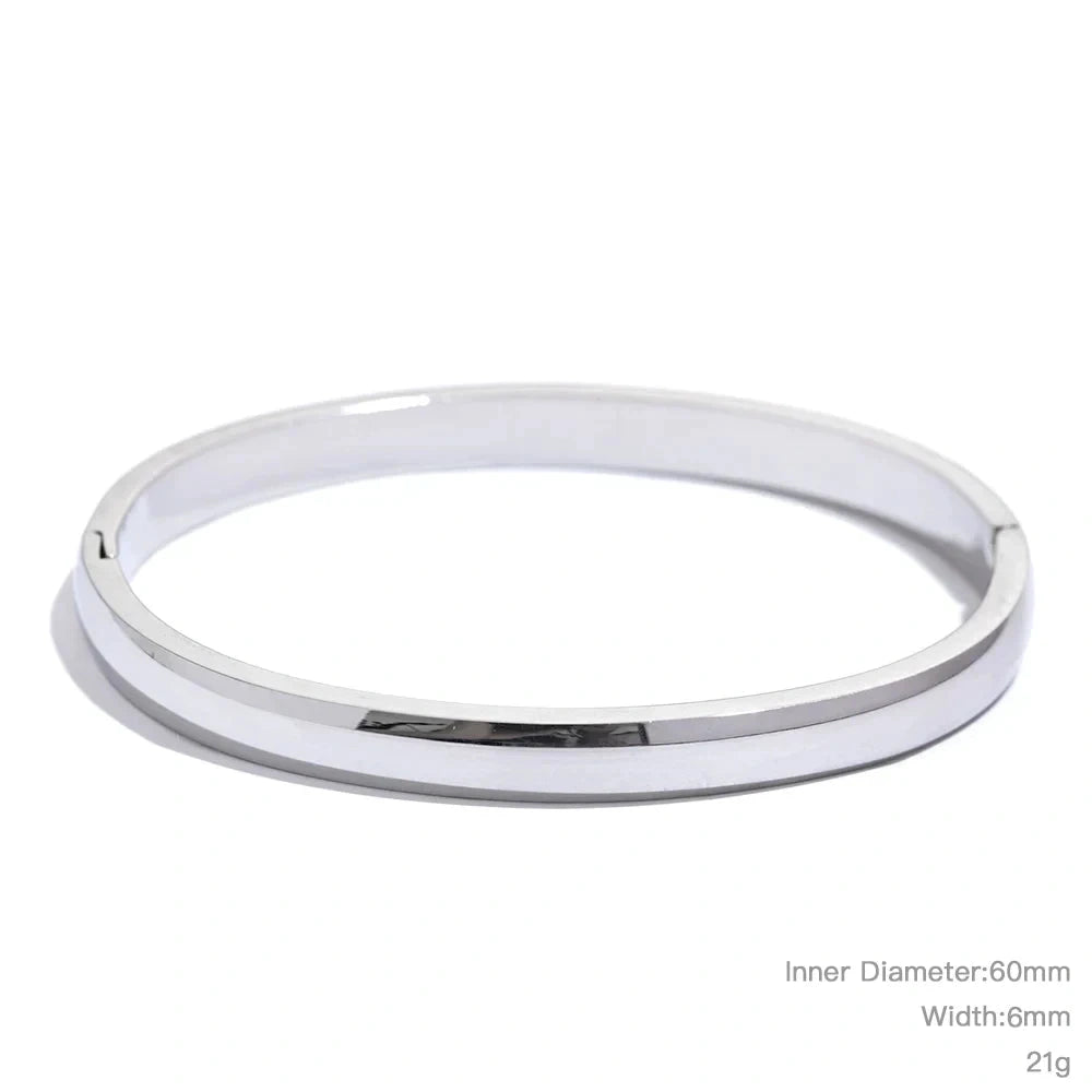 60mm Waterproof 316L Stainless Steel Round Smooth Bracelet Bangle Women Minimalist 18k Gold Color Texture Charm Jewelry by PoisedMe