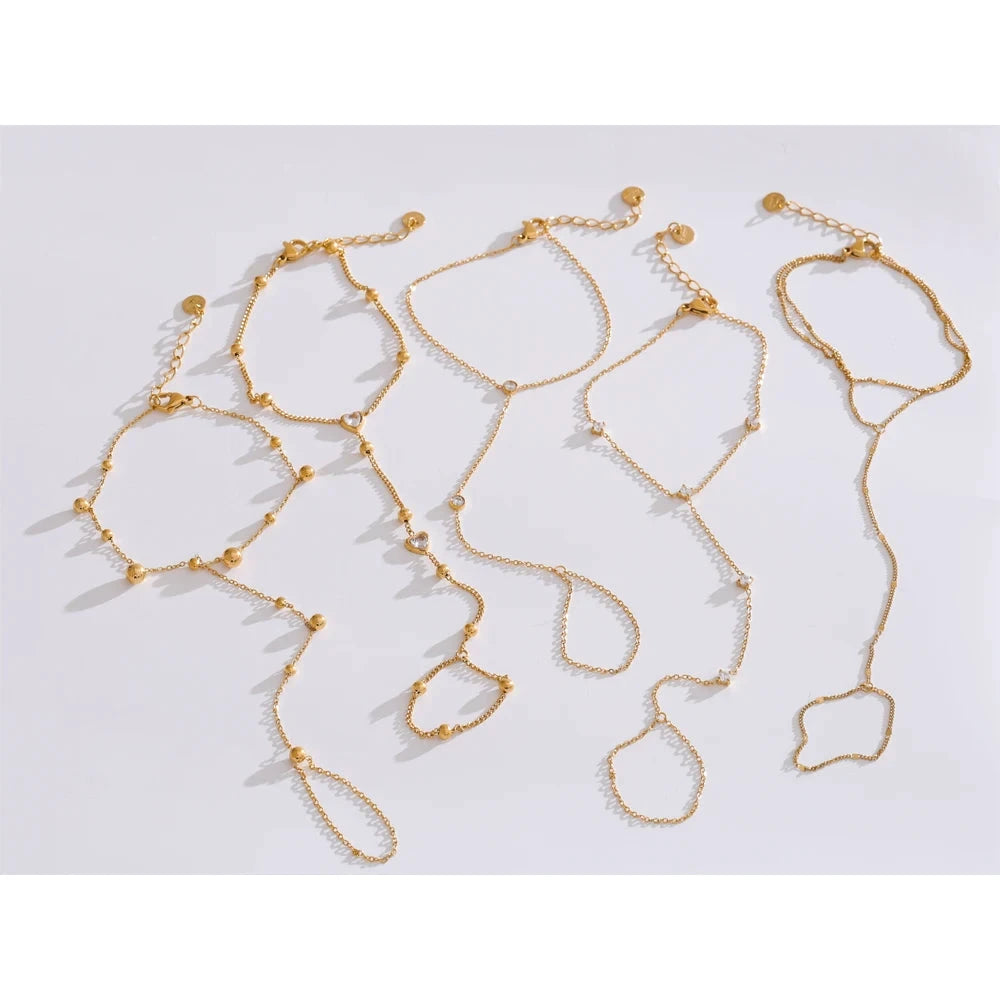 Stainless Steel Zircon Beads Back of Hand Chain Finger Bracelet Waterproof by PoisedMe