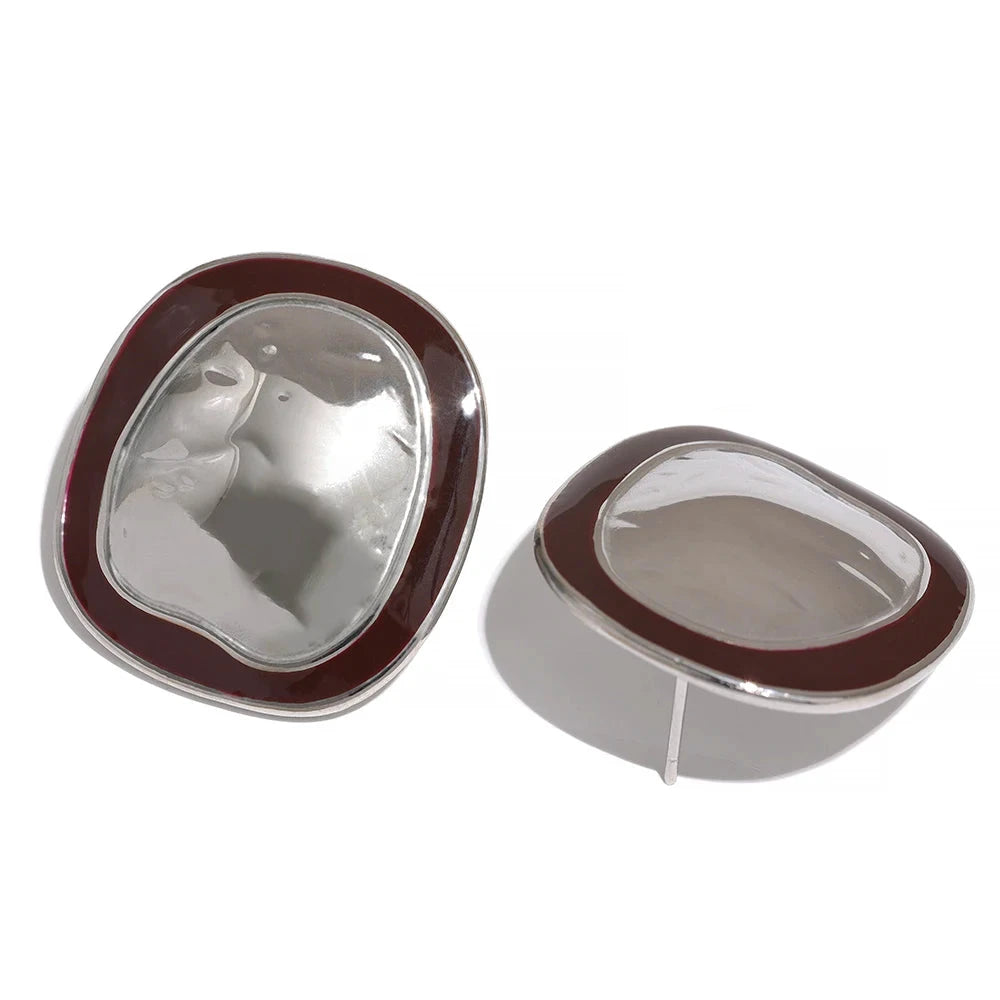 Irregular Punk Metal Minimalist Vintage Enamel Big Stainless Steel Stud Earrings Statement Women Waterproof Trendy Jewelry by PoisedMe