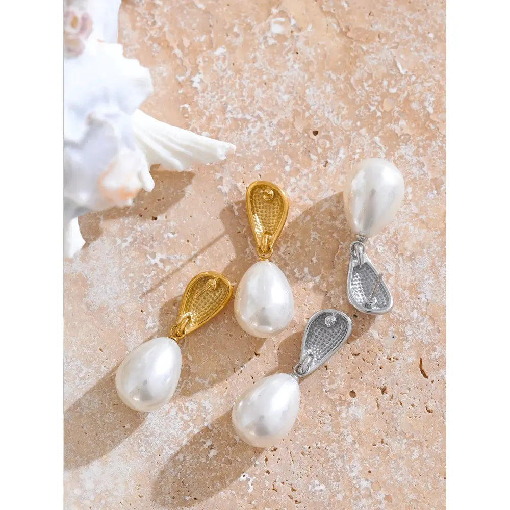 PoisedMe Simulated Pearls Geometric Drop Elegant Earrings Stylish Stainless Steel Versatile Daily Jewelry Gift -