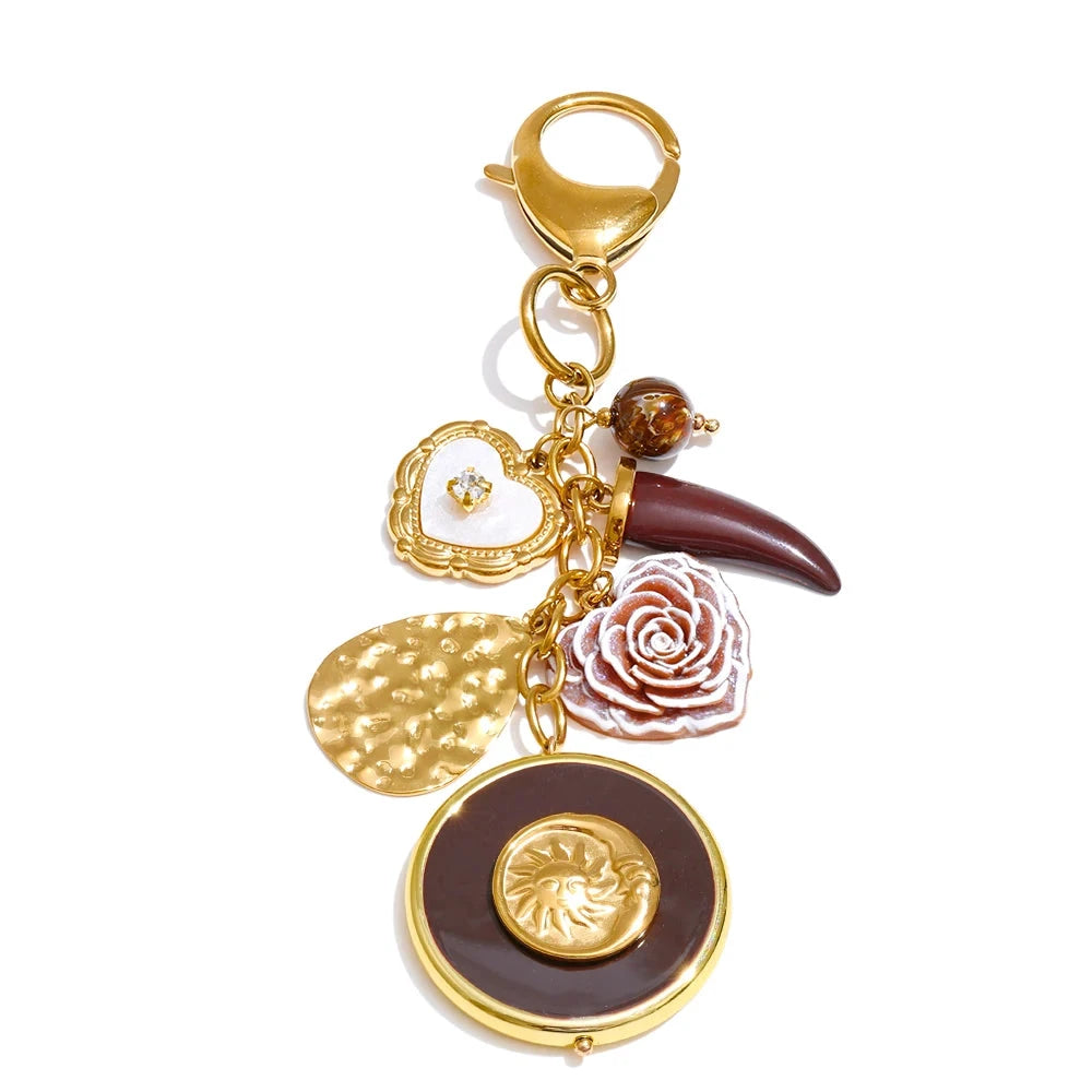 Yhpup New Stainless Steel Resin Flower Heart Sun Round Chain Pendant Key Chain Backpack Decorative Keyring Accessory by PoisedMe