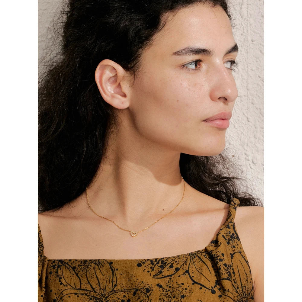 Korean Style Cubic Zirconia Hollow Heart Necklace Pendant Valentines Gift by PoisedMe