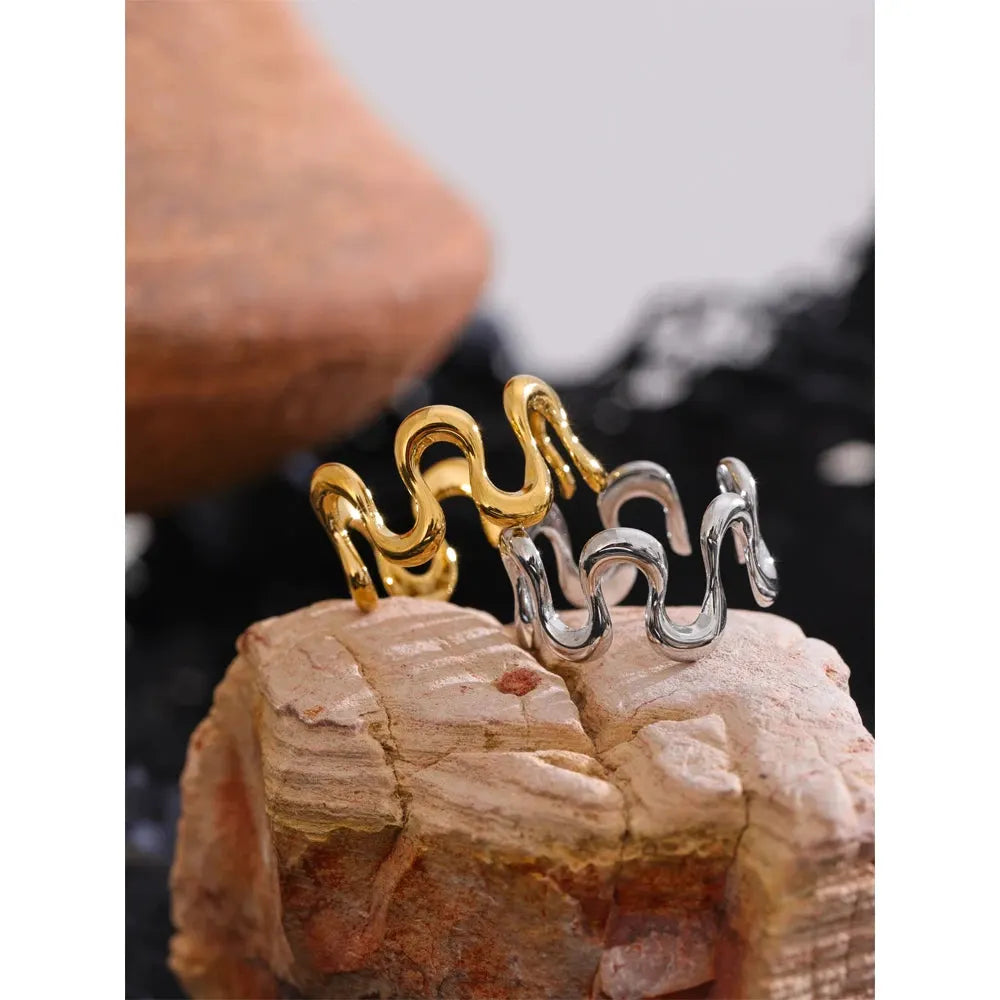 PoisedMe Minimalist Stainless Steel Metal Irregular Open Adjustable Ring for Women Rust Proof Distinctive Jewelry 2025 -