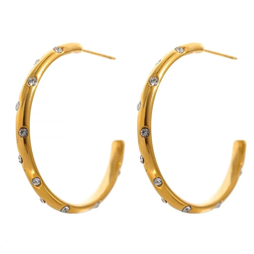 Circle Hoop Earrings Cubic Zirconia 18k Gold Plated Stainless Steel by Poised Me Jewelry Studio