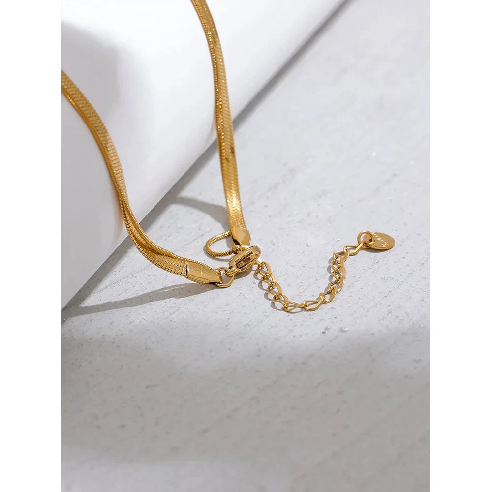 Double Layer Snake Chain Necklace with Water Drop Pendant – 18K Gold &amp; Silver Stainless Steel | Waterproof Statement Jewelry for Women by PoisedMe