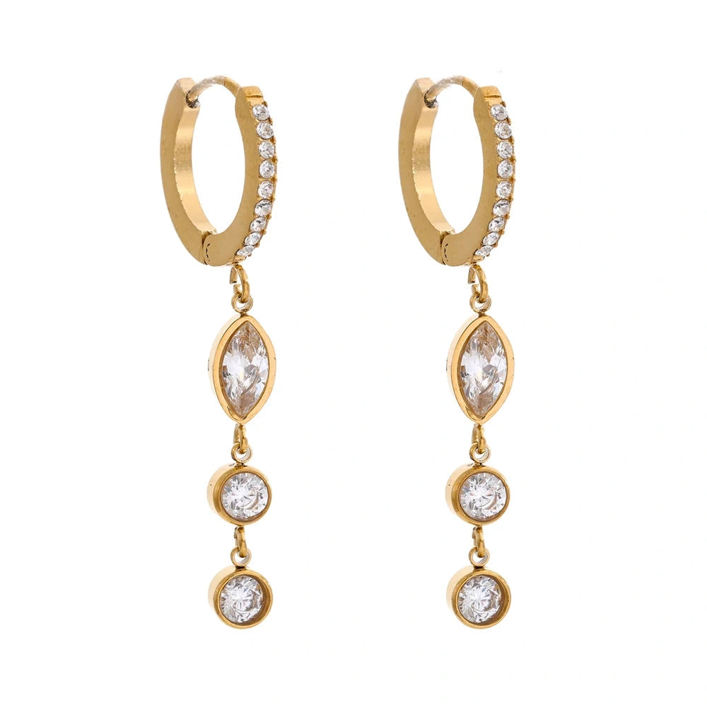 PoisedMe High Quality Stainless Steel Cubic Zirconia Chain Drop Dangle Earrings Daily Stainless Steel Fashion Premium Women Jewelry -